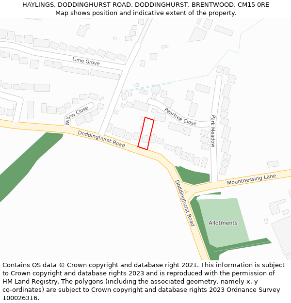 HAYLINGS, DODDINGHURST ROAD, DODDINGHURST, BRENTWOOD, CM15 0RE: Location map and indicative extent of plot