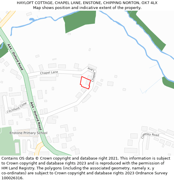 HAYLOFT COTTAGE, CHAPEL LANE, ENSTONE, CHIPPING NORTON, OX7 4LX: Location map and indicative extent of plot