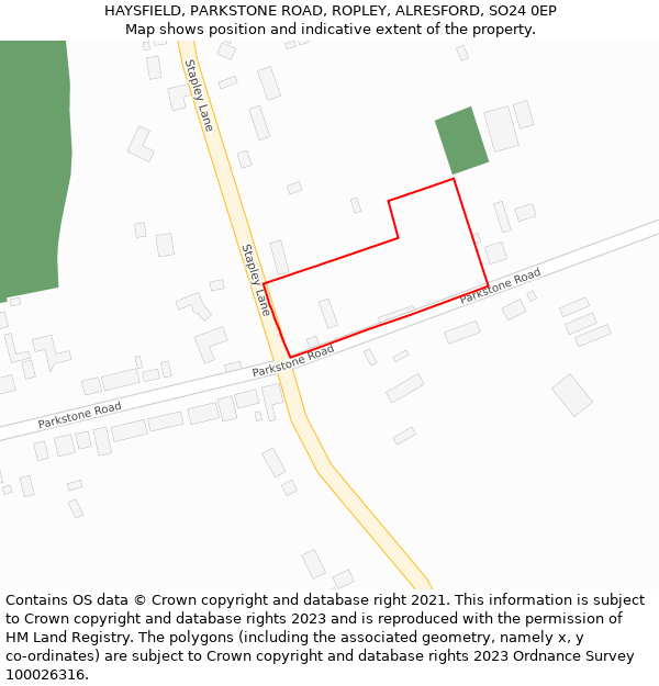 HAYSFIELD, PARKSTONE ROAD, ROPLEY, ALRESFORD, SO24 0EP: Location map and indicative extent of plot