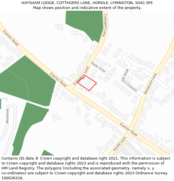 HAYSHAM LODGE, COTTAGERS LANE, HORDLE, LYMINGTON, SO41 0FE: Location map and indicative extent of plot