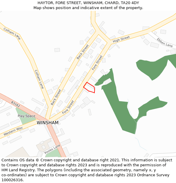 HAYTOR, FORE STREET, WINSHAM, CHARD, TA20 4DY: Location map and indicative extent of plot