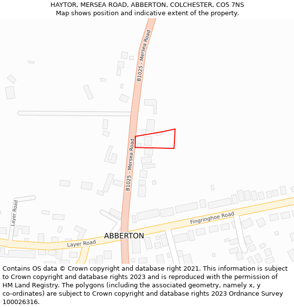 HAYTOR, MERSEA ROAD, ABBERTON, COLCHESTER, CO5 7NS: Location map and indicative extent of plot