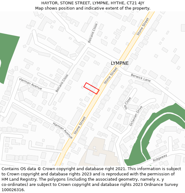 HAYTOR, STONE STREET, LYMPNE, HYTHE, CT21 4JY: Location map and indicative extent of plot