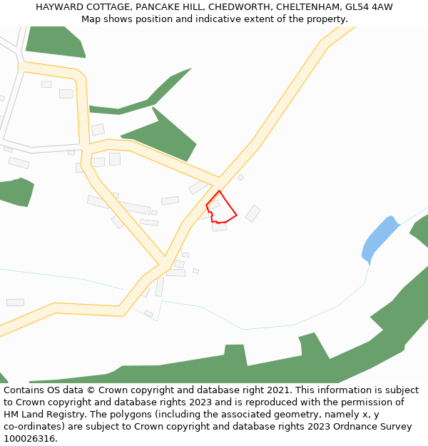 HAYWARD COTTAGE, PANCAKE HILL, CHEDWORTH, CHELTENHAM, GL54 4AW: Location map and indicative extent of plot