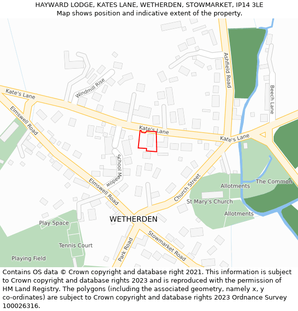 HAYWARD LODGE, KATES LANE, WETHERDEN, STOWMARKET, IP14 3LE: Location map and indicative extent of plot