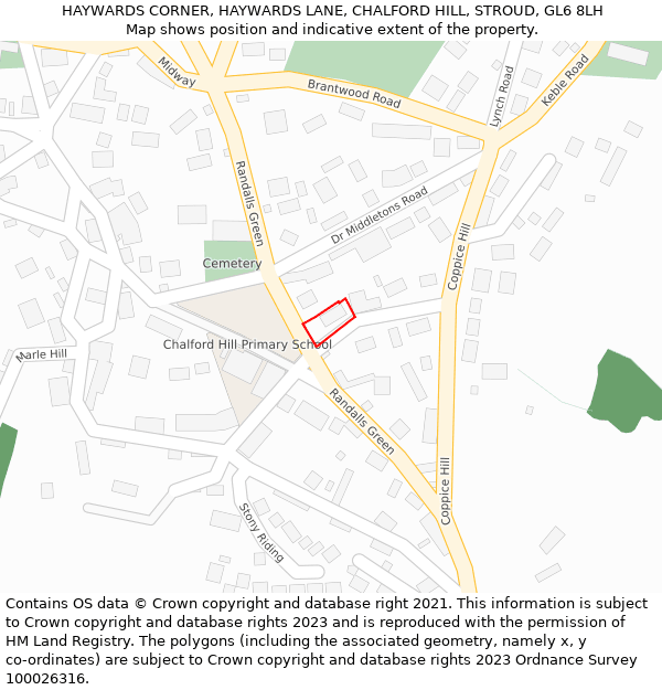 HAYWARDS CORNER, HAYWARDS LANE, CHALFORD HILL, STROUD, GL6 8LH: Location map and indicative extent of plot