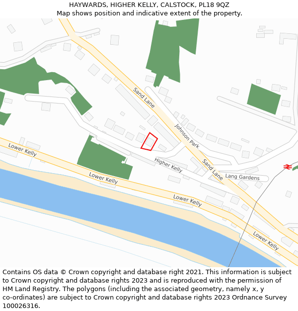 HAYWARDS, HIGHER KELLY, CALSTOCK, PL18 9QZ: Location map and indicative extent of plot