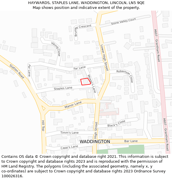 HAYWARDS, STAPLES LANE, WADDINGTON, LINCOLN, LN5 9QE: Location map and indicative extent of plot