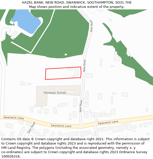 HAZEL BANK, NEW ROAD, SWANWICK, SOUTHAMPTON, SO31 7HE: Location map and indicative extent of plot