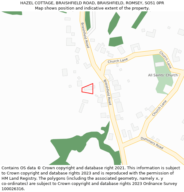 HAZEL COTTAGE, BRAISHFIELD ROAD, BRAISHFIELD, ROMSEY, SO51 0PR: Location map and indicative extent of plot