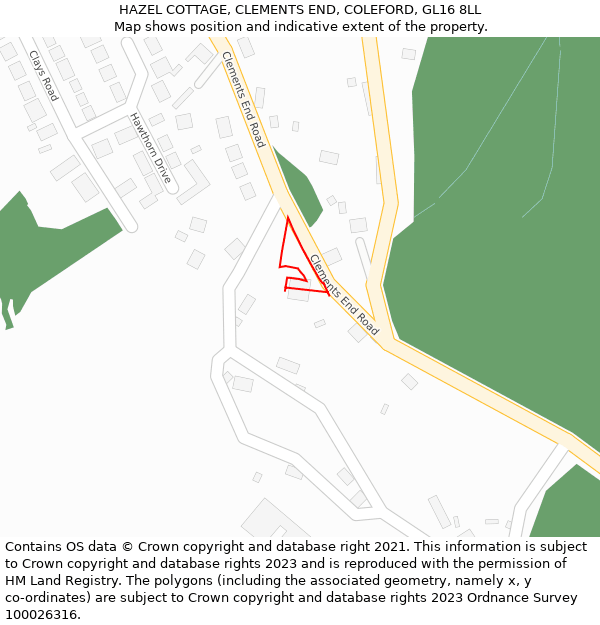 HAZEL COTTAGE, CLEMENTS END, COLEFORD, GL16 8LL: Location map and indicative extent of plot