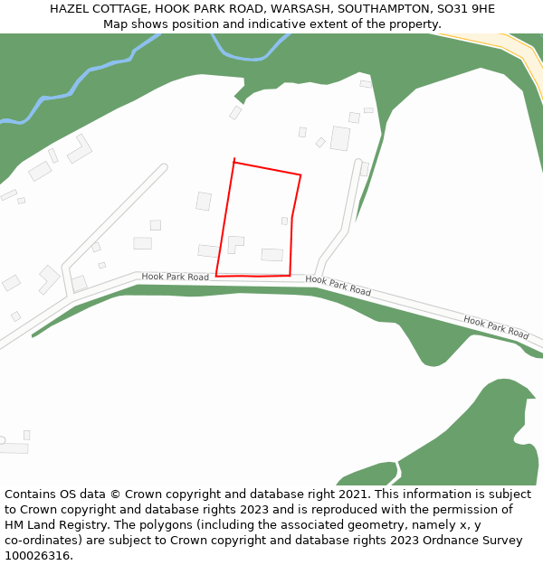 HAZEL COTTAGE, HOOK PARK ROAD, WARSASH, SOUTHAMPTON, SO31 9HE: Location map and indicative extent of plot
