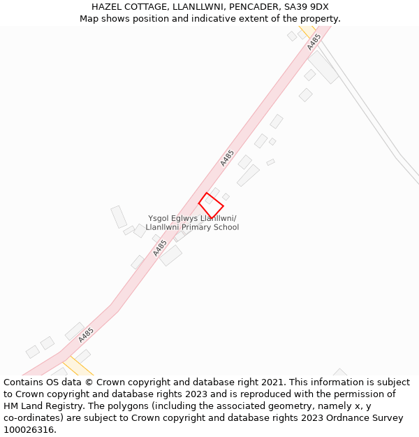 HAZEL COTTAGE, LLANLLWNI, PENCADER, SA39 9DX: Location map and indicative extent of plot