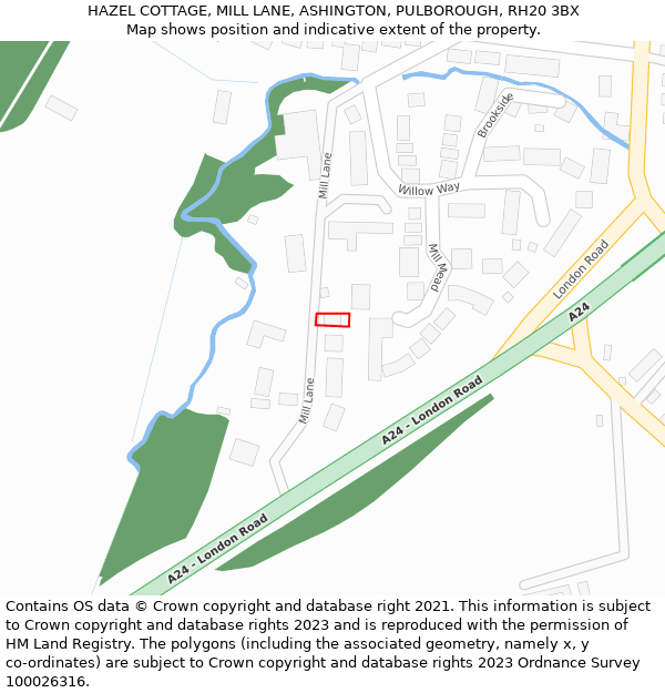 HAZEL COTTAGE, MILL LANE, ASHINGTON, PULBOROUGH, RH20 3BX: Location map and indicative extent of plot