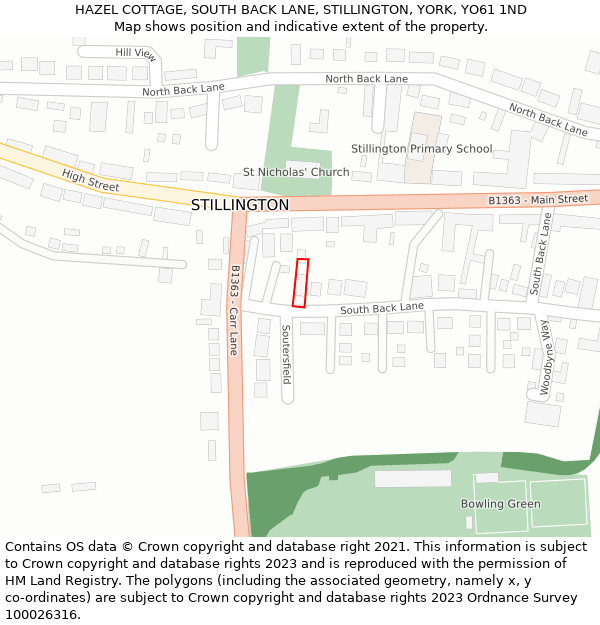 HAZEL COTTAGE, SOUTH BACK LANE, STILLINGTON, YORK, YO61 1ND: Location map and indicative extent of plot