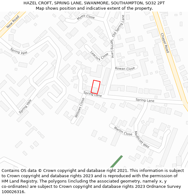 HAZEL CROFT, SPRING LANE, SWANMORE, SOUTHAMPTON, SO32 2PT: Location map and indicative extent of plot