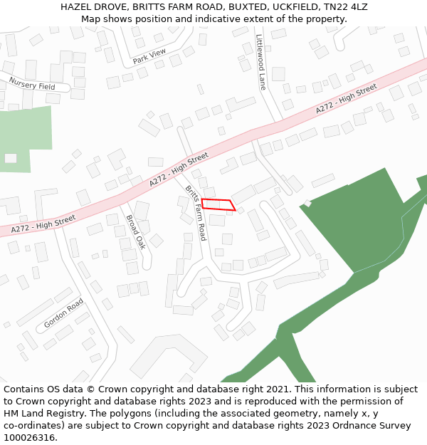 HAZEL DROVE, BRITTS FARM ROAD, BUXTED, UCKFIELD, TN22 4LZ: Location map and indicative extent of plot