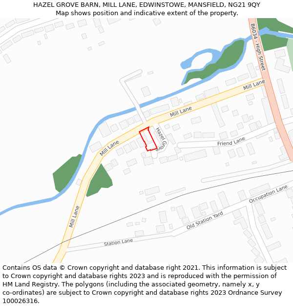 HAZEL GROVE BARN, MILL LANE, EDWINSTOWE, MANSFIELD, NG21 9QY: Location map and indicative extent of plot