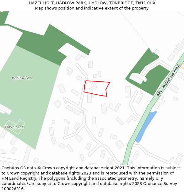 HAZEL HOLT, HADLOW PARK, HADLOW, TONBRIDGE, TN11 0HX: Location map and indicative extent of plot
