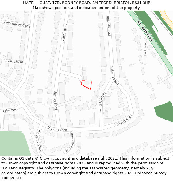 HAZEL HOUSE, 17D, RODNEY ROAD, SALTFORD, BRISTOL, BS31 3HR: Location map and indicative extent of plot