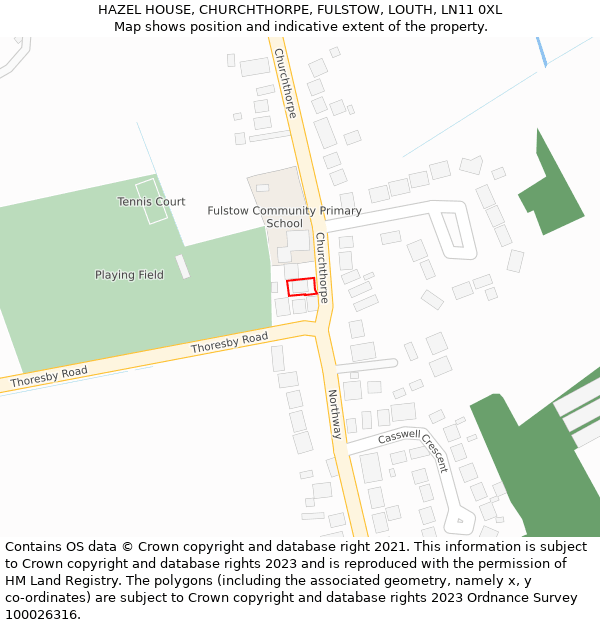 HAZEL HOUSE, CHURCHTHORPE, FULSTOW, LOUTH, LN11 0XL: Location map and indicative extent of plot