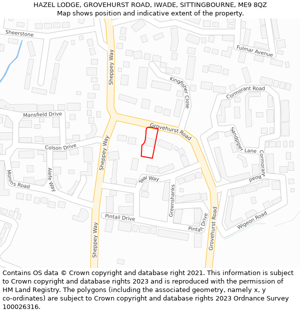 HAZEL LODGE, GROVEHURST ROAD, IWADE, SITTINGBOURNE, ME9 8QZ: Location map and indicative extent of plot