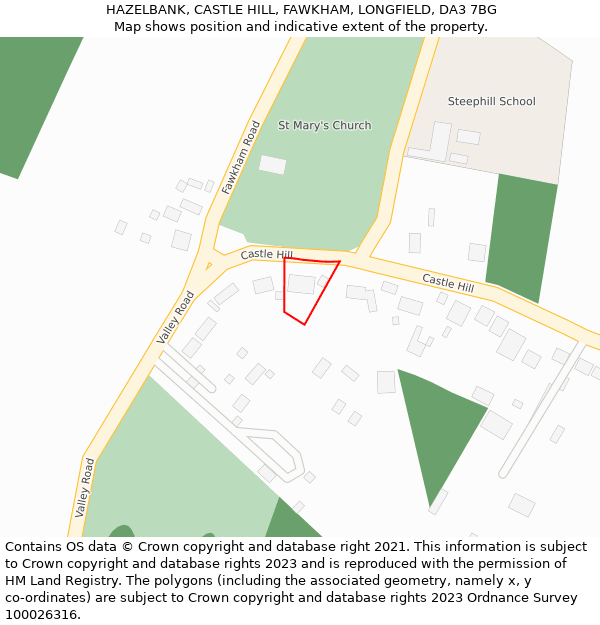 HAZELBANK, CASTLE HILL, FAWKHAM, LONGFIELD, DA3 7BG: Location map and indicative extent of plot