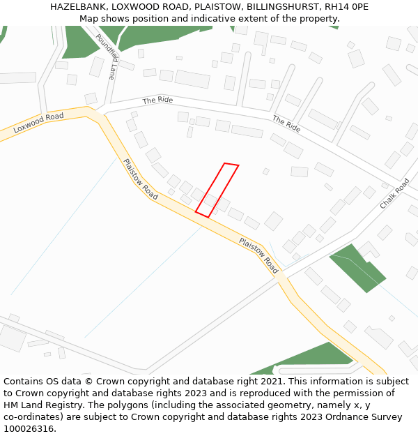 HAZELBANK, LOXWOOD ROAD, PLAISTOW, BILLINGSHURST, RH14 0PE: Location map and indicative extent of plot