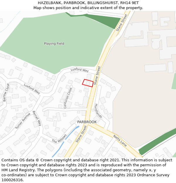 HAZELBANK, PARBROOK, BILLINGSHURST, RH14 9ET: Location map and indicative extent of plot