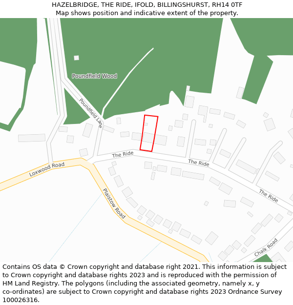 HAZELBRIDGE, THE RIDE, IFOLD, BILLINGSHURST, RH14 0TF: Location map and indicative extent of plot