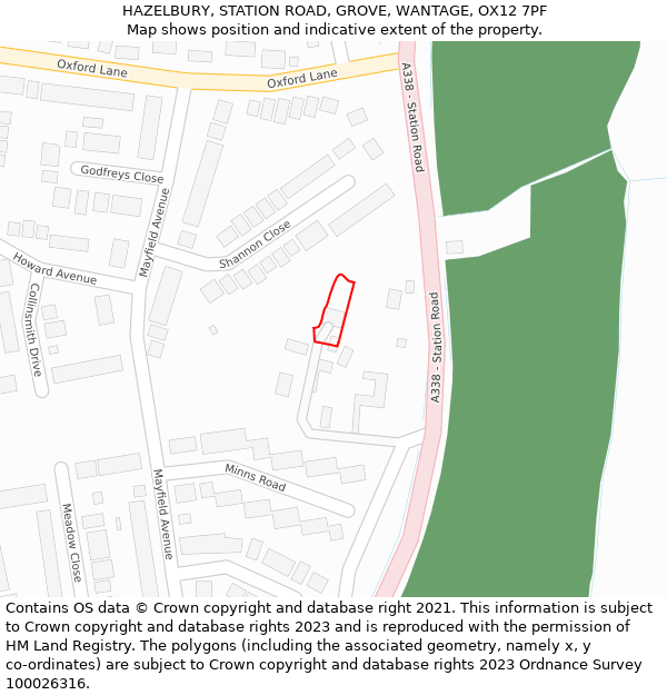 HAZELBURY, STATION ROAD, GROVE, WANTAGE, OX12 7PF: Location map and indicative extent of plot