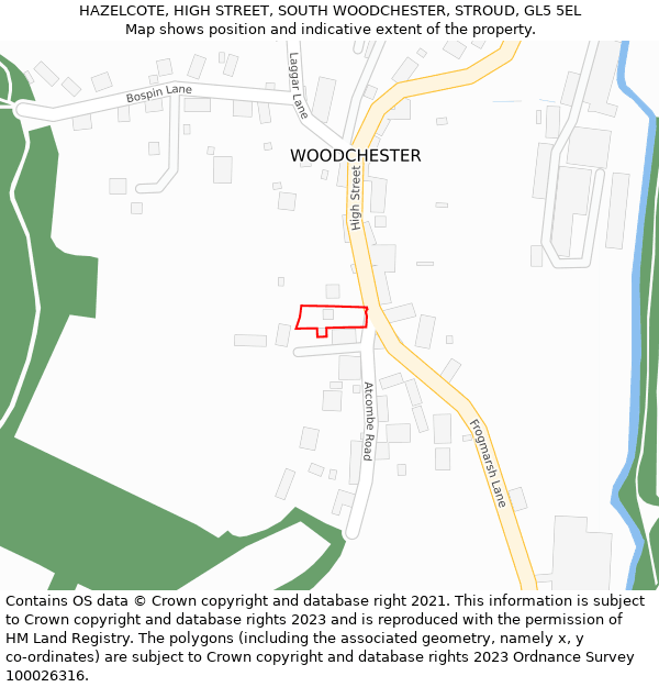 HAZELCOTE, HIGH STREET, SOUTH WOODCHESTER, STROUD, GL5 5EL: Location map and indicative extent of plot