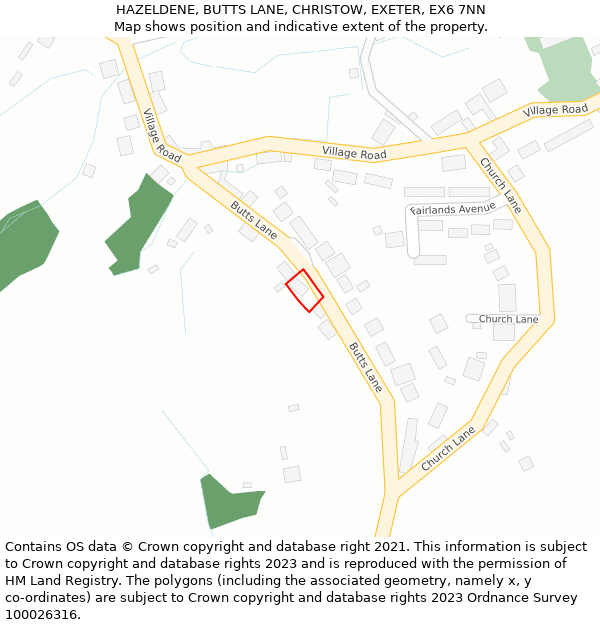 HAZELDENE, BUTTS LANE, CHRISTOW, EXETER, EX6 7NN: Location map and indicative extent of plot