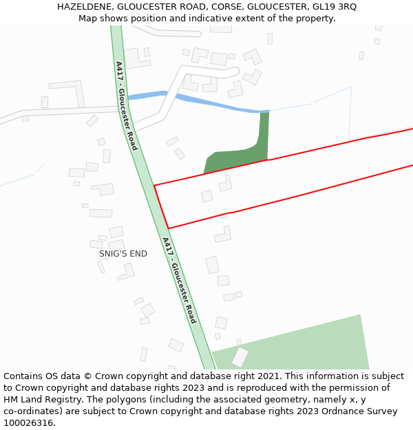 HAZELDENE, GLOUCESTER ROAD, CORSE, GLOUCESTER, GL19 3RQ: Location map and indicative extent of plot