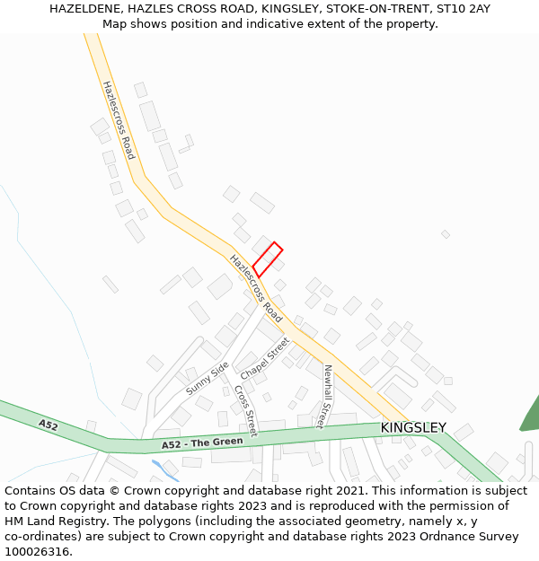 HAZELDENE, HAZLES CROSS ROAD, KINGSLEY, STOKE-ON-TRENT, ST10 2AY: Location map and indicative extent of plot