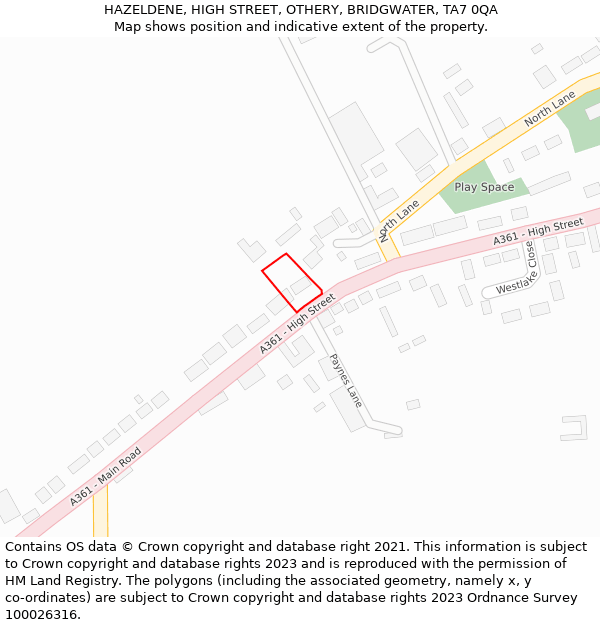 HAZELDENE, HIGH STREET, OTHERY, BRIDGWATER, TA7 0QA: Location map and indicative extent of plot