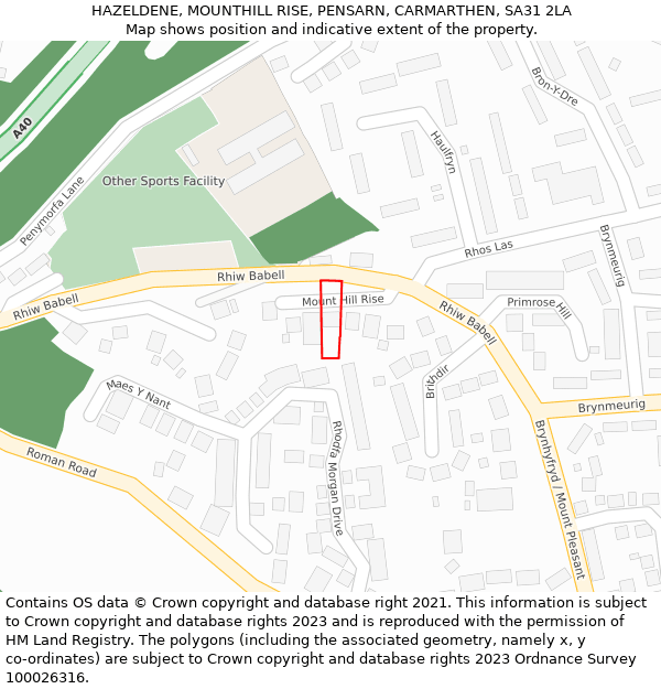 HAZELDENE, MOUNTHILL RISE, PENSARN, CARMARTHEN, SA31 2LA: Location map and indicative extent of plot