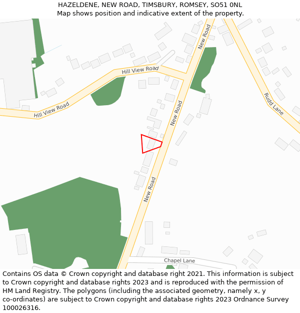 HAZELDENE, NEW ROAD, TIMSBURY, ROMSEY, SO51 0NL: Location map and indicative extent of plot