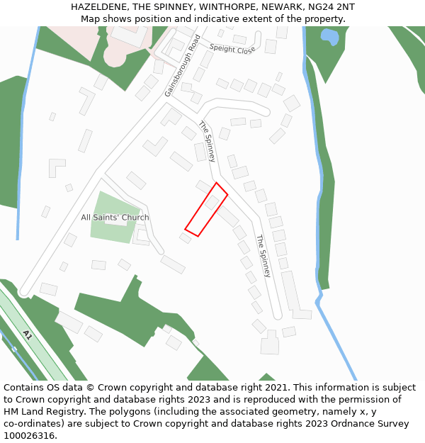 HAZELDENE, THE SPINNEY, WINTHORPE, NEWARK, NG24 2NT: Location map and indicative extent of plot