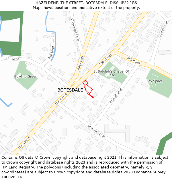 HAZELDENE, THE STREET, BOTESDALE, DISS, IP22 1BS: Location map and indicative extent of plot