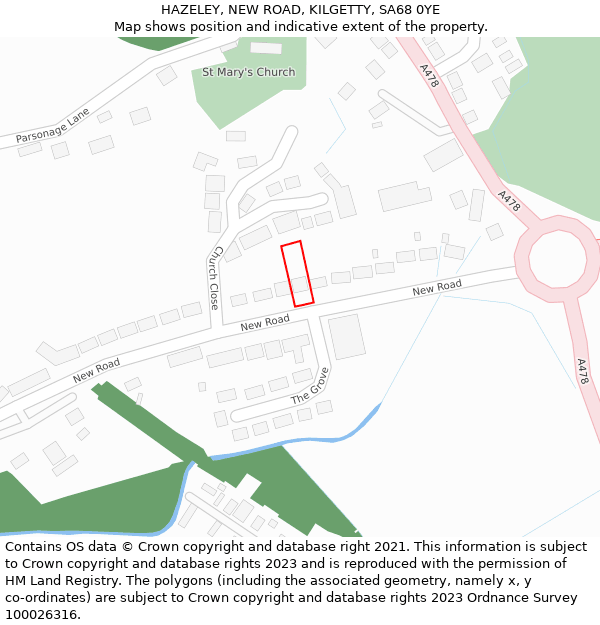 HAZELEY, NEW ROAD, KILGETTY, SA68 0YE: Location map and indicative extent of plot