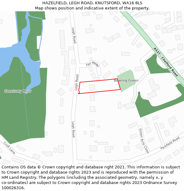 HAZELFIELD, LEGH ROAD, KNUTSFORD, WA16 8LS: Location map and indicative extent of plot