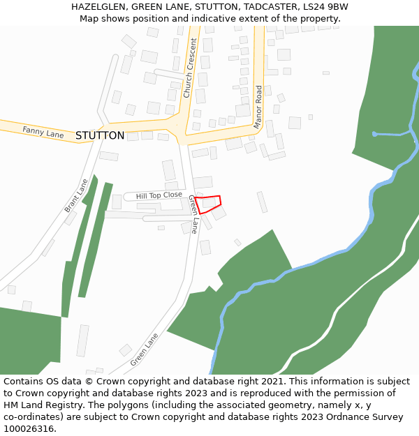 HAZELGLEN, GREEN LANE, STUTTON, TADCASTER, LS24 9BW: Location map and indicative extent of plot
