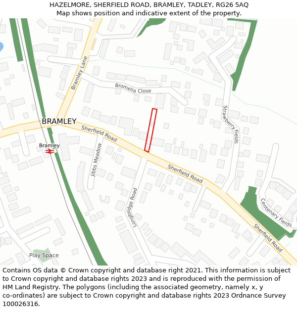 HAZELMORE, SHERFIELD ROAD, BRAMLEY, TADLEY, RG26 5AQ: Location map and indicative extent of plot