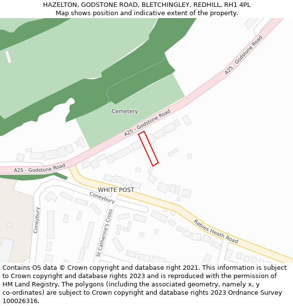 HAZELTON, GODSTONE ROAD, BLETCHINGLEY, REDHILL, RH1 4PL: Location map and indicative extent of plot