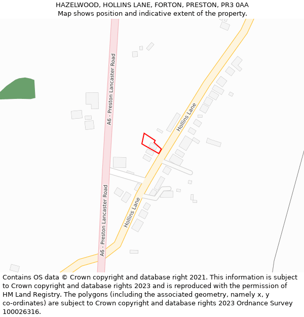 HAZELWOOD, HOLLINS LANE, FORTON, PRESTON, PR3 0AA: Location map and indicative extent of plot