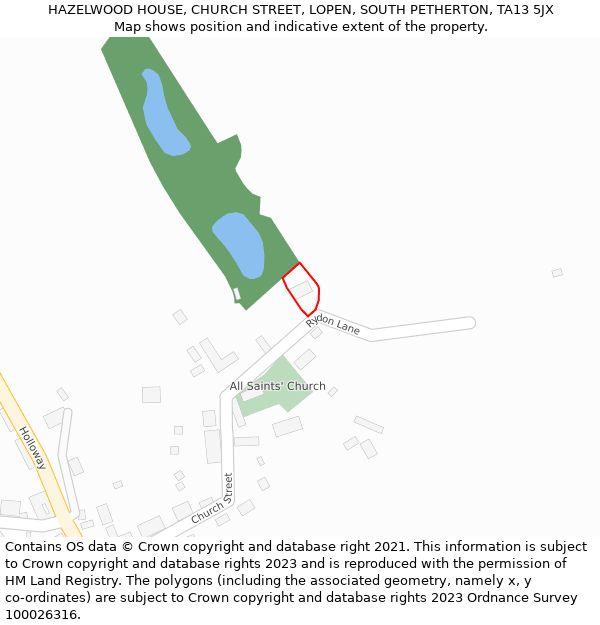 HAZELWOOD HOUSE, CHURCH STREET, LOPEN, SOUTH PETHERTON, TA13 5JX: Location map and indicative extent of plot