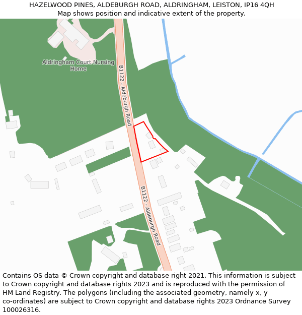 HAZELWOOD PINES, ALDEBURGH ROAD, ALDRINGHAM, LEISTON, IP16 4QH: Location map and indicative extent of plot