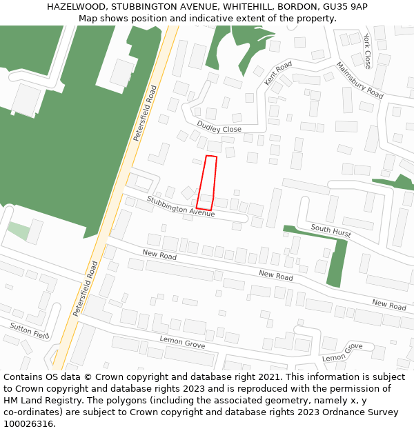 HAZELWOOD, STUBBINGTON AVENUE, WHITEHILL, BORDON, GU35 9AP: Location map and indicative extent of plot