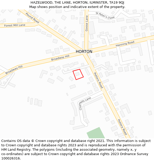 HAZELWOOD, THE LANE, HORTON, ILMINSTER, TA19 9QJ: Location map and indicative extent of plot